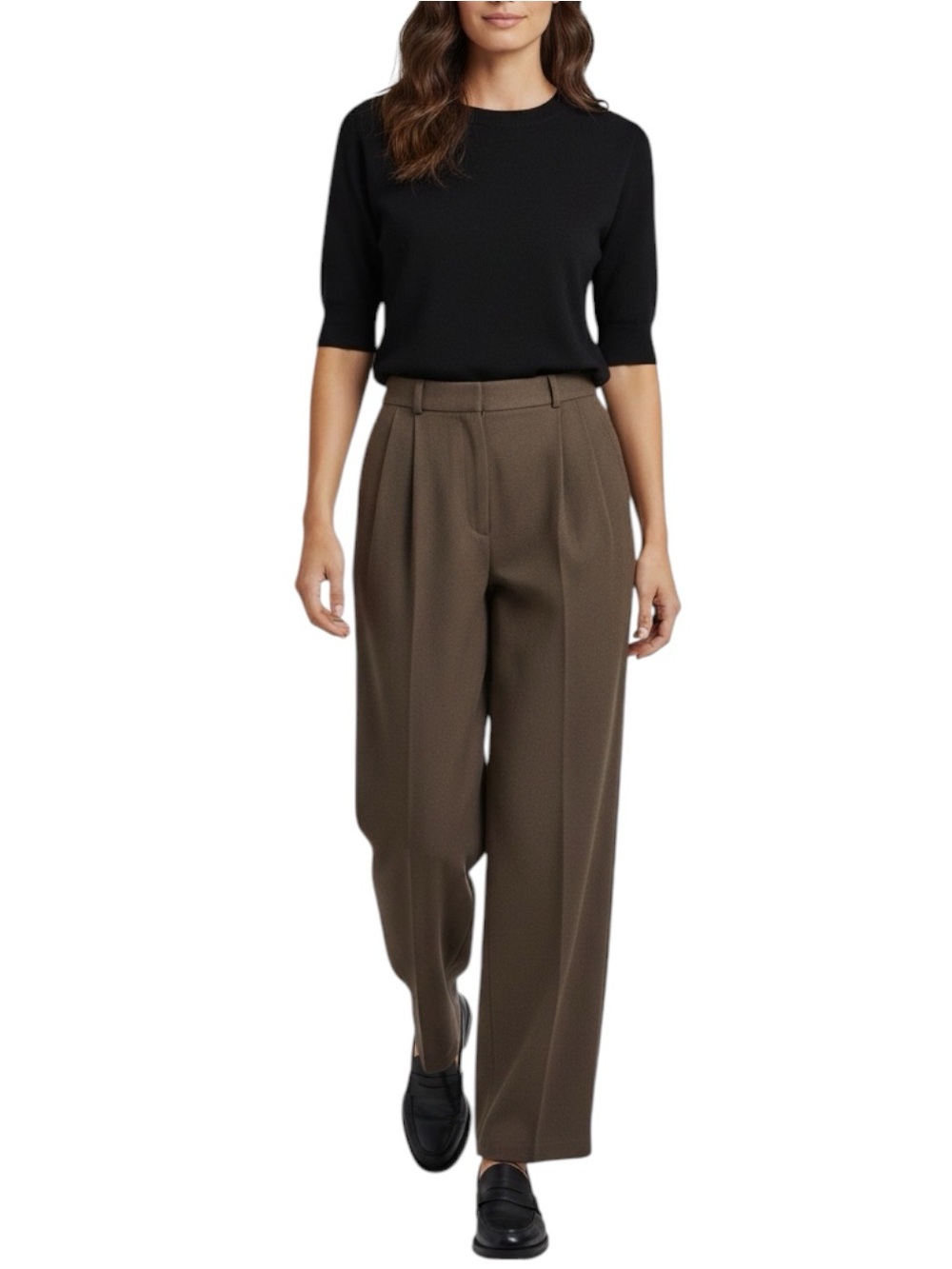 EILEEN FISHER Vintage 100% Wool Wide-Leg Brown Trousers Size Medium